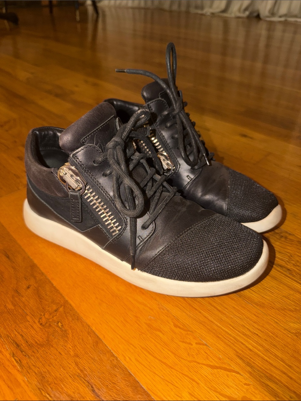 Giuseppe Zanotti Black Sneakers with White Sole and Silver Zipper